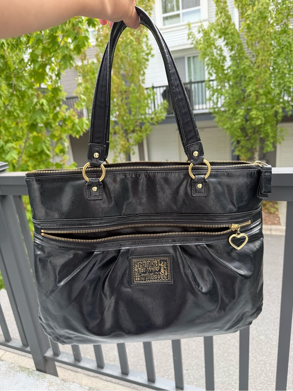 Coach Poppy Black Shoulder Tote Bag
